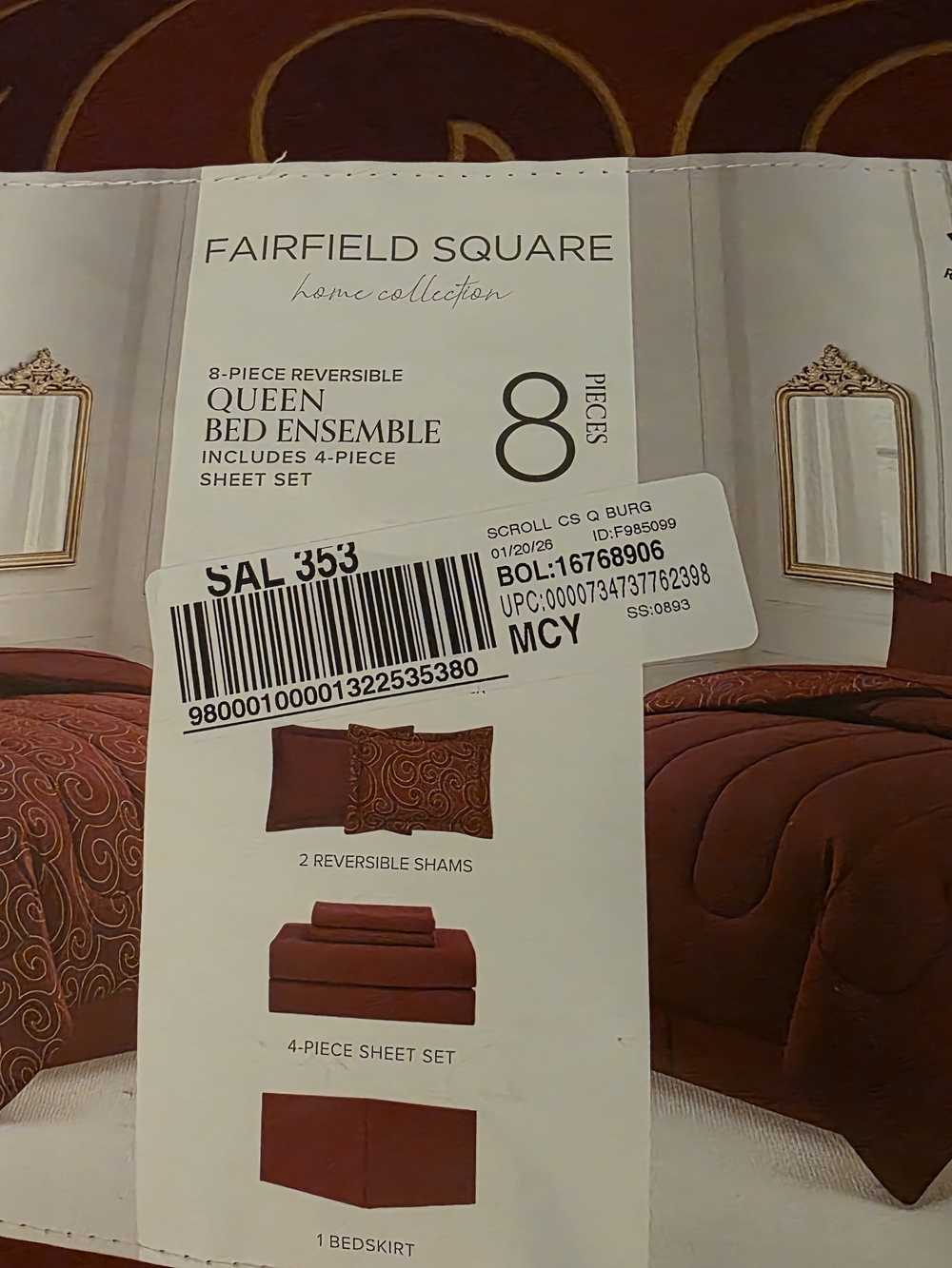 Fairfield Square Burgundy Reversible Queen Bed Ensemble - 8-Piece
